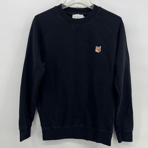 Maison Kitsune Paris Fox Head Patch Classic Sweatshirt Black‎ Crew Neck Small